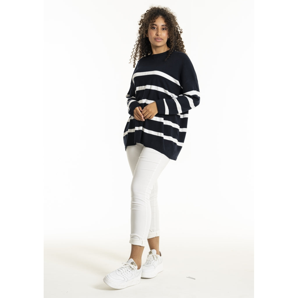 Sandgaard Strikket langærmet bluse Blouse Striped Navy/White