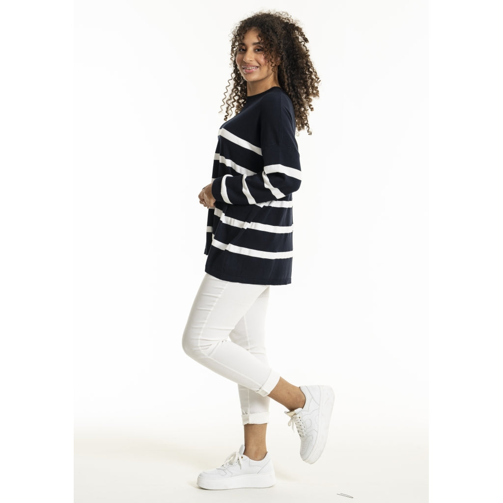 Sandgaard Strikket langærmet bluse Blouse Striped Navy/White