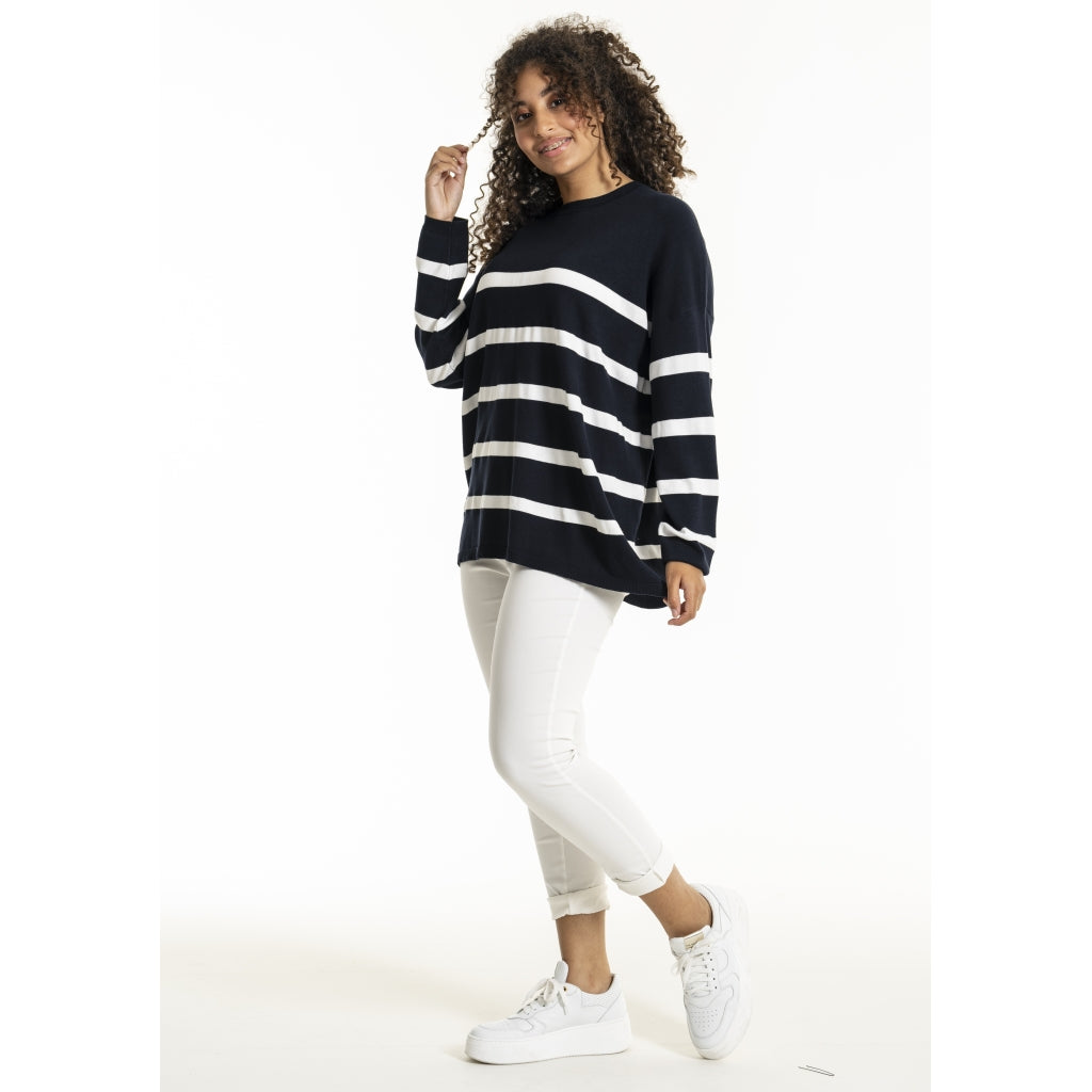 Sandgaard Strikket langærmet bluse Blouse Striped Navy/White