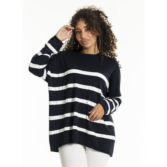 Sandgaard Strikket langærmet bluse Blouse Striped Navy/White