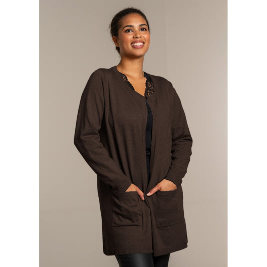 Sandgaard Lang cardigan med lommer Long Cardigan Dark Brown