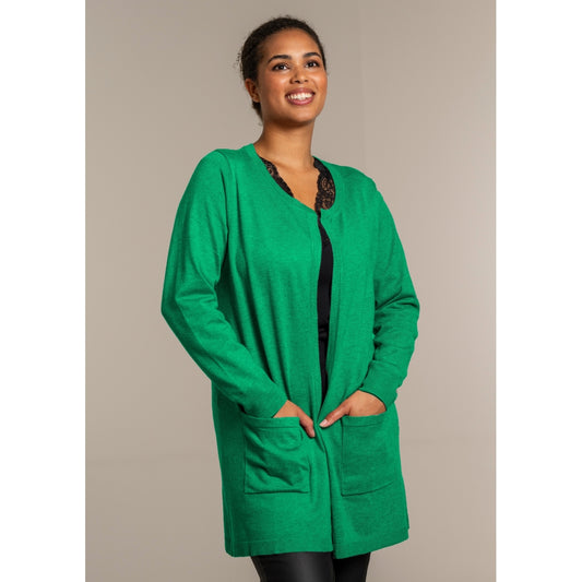 Sandgaard Lang cardigan med lommer Long Cardigan Grass green