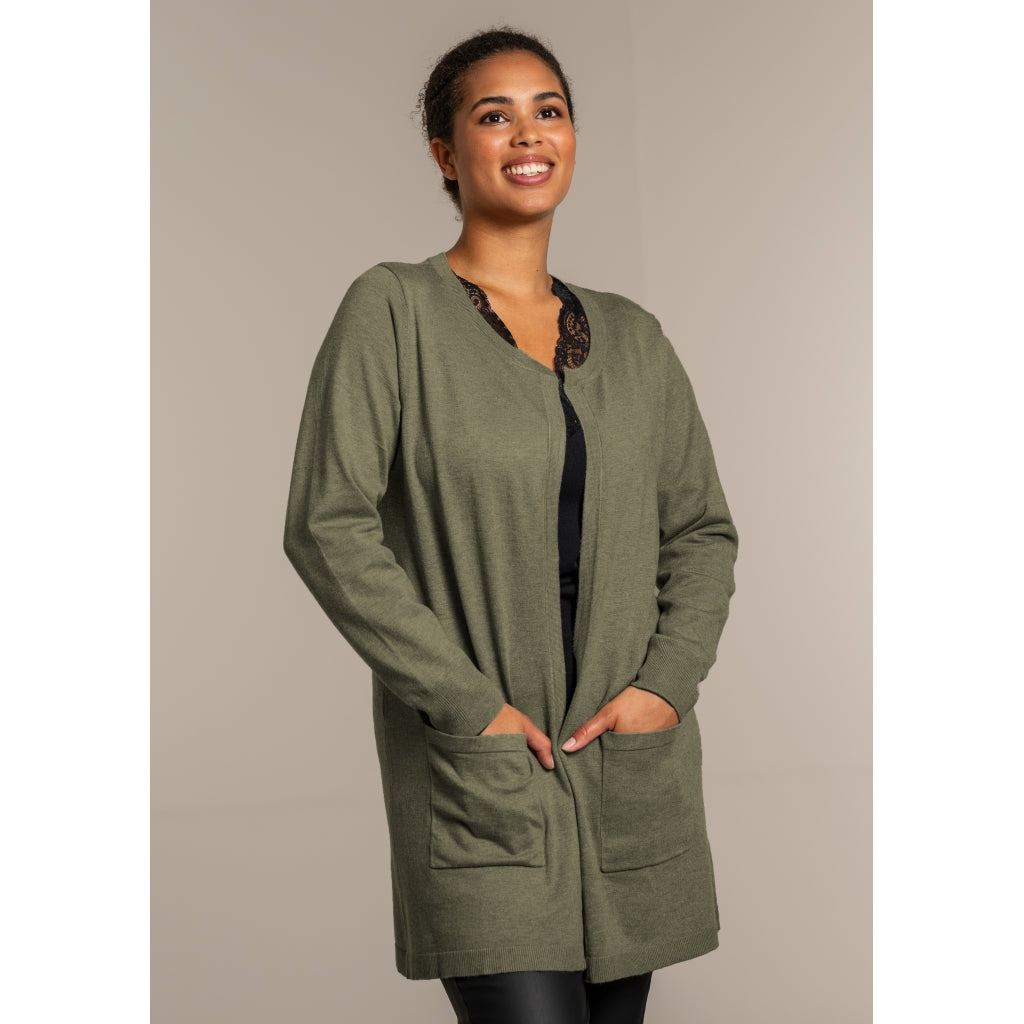 Sandgaard Lang cardigan med lommer Long Cardigan Army Green