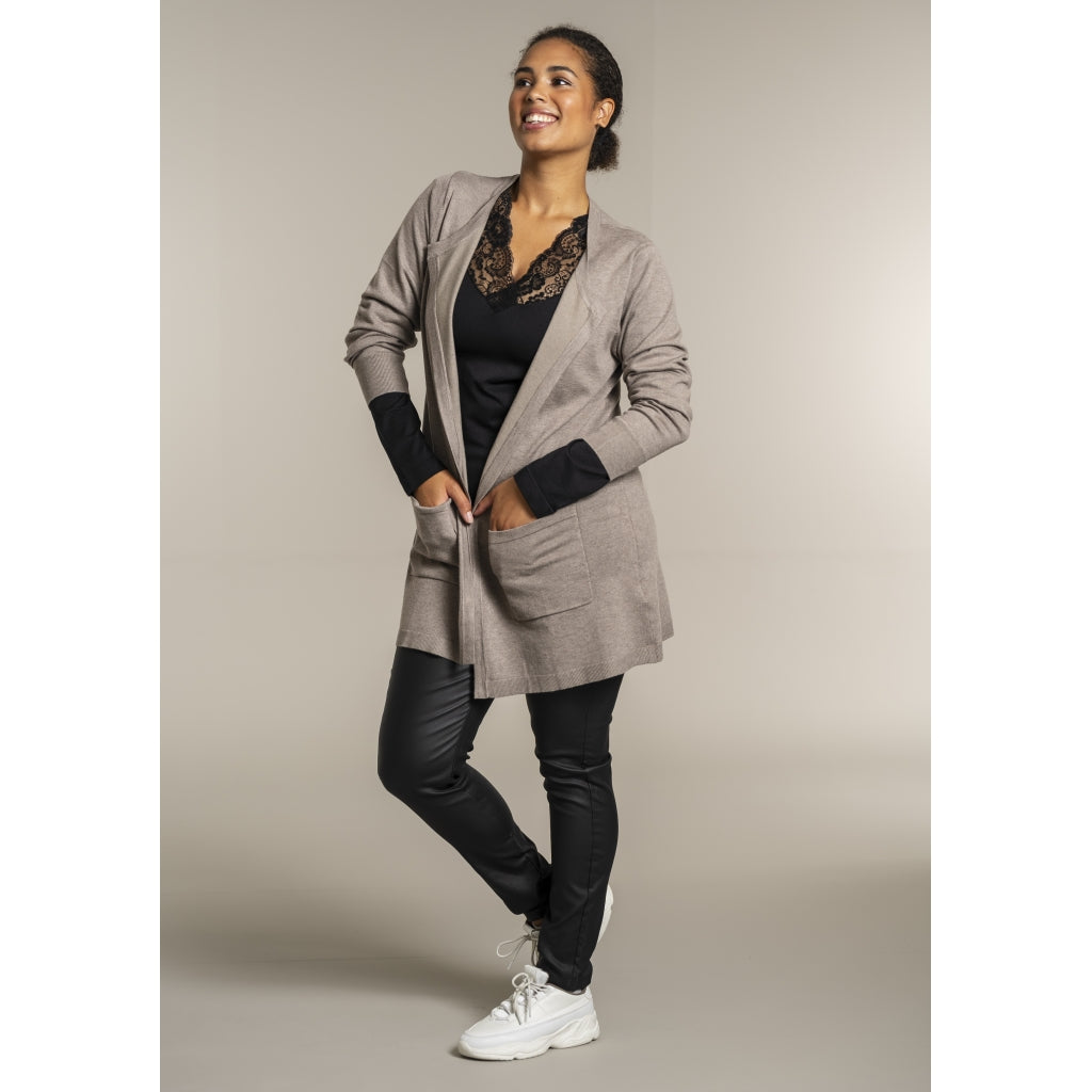 Sandgaard Lang cardigan med lommer Long Cardigan Beige melange