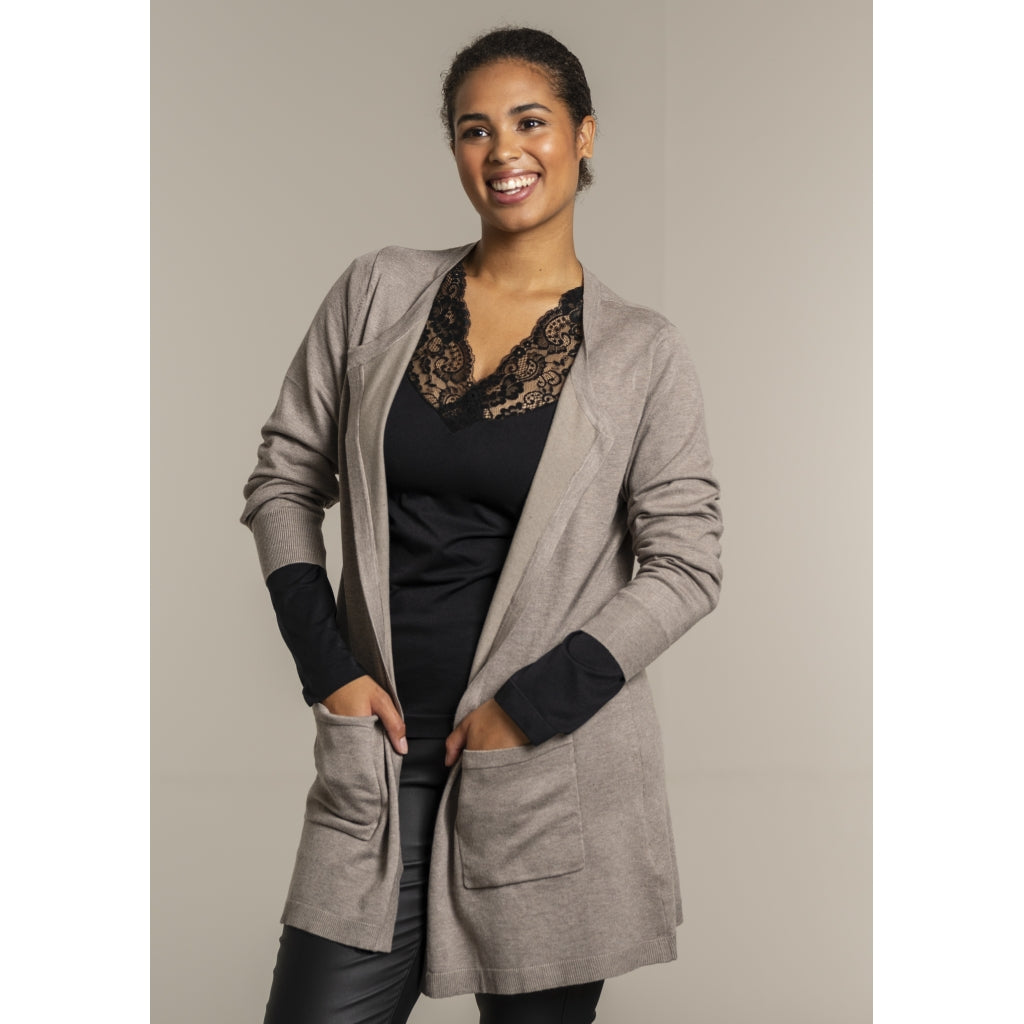Sandgaard Lang cardigan med lommer Long Cardigan Beige melange