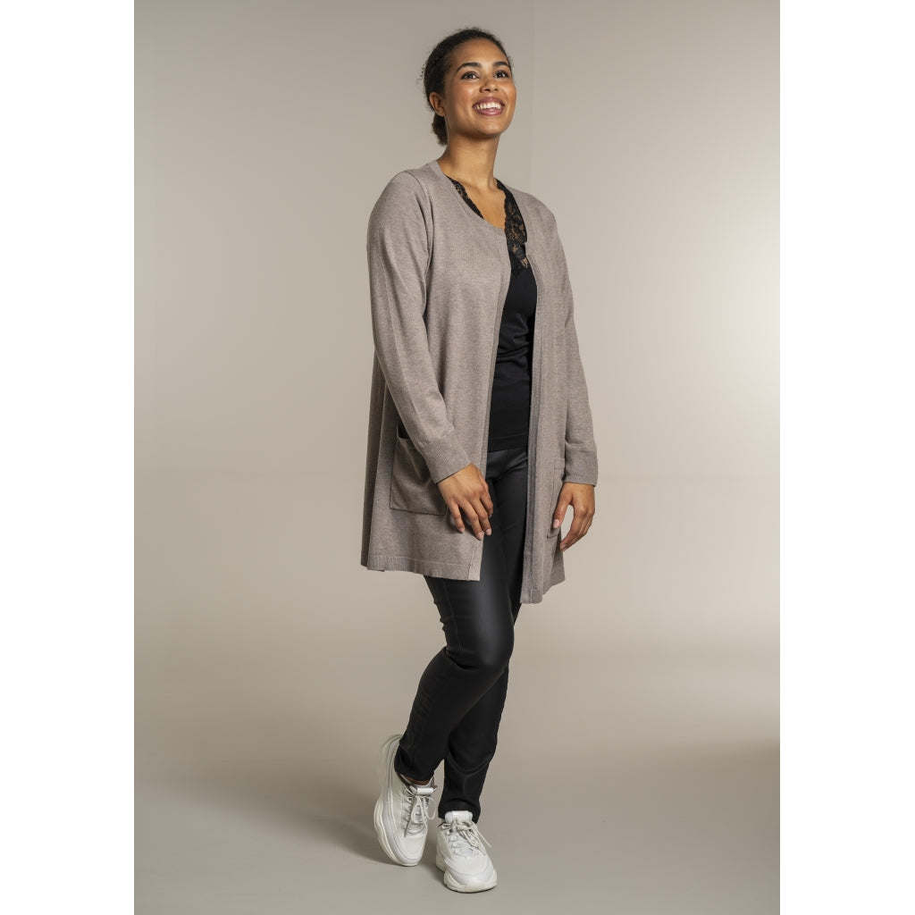 Sandgaard Lang cardigan med lommer Long Cardigan Beige melange