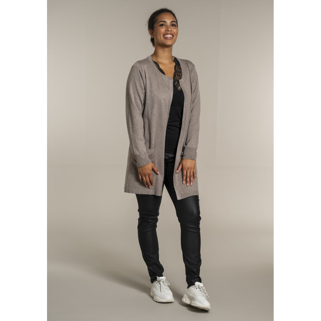 Sandgaard Lang cardigan med lommer Long Cardigan Beige melange