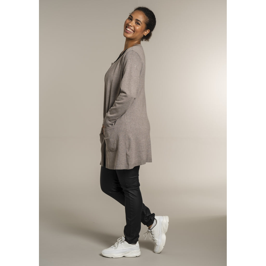 Sandgaard Lang cardigan med lommer Long Cardigan Beige melange