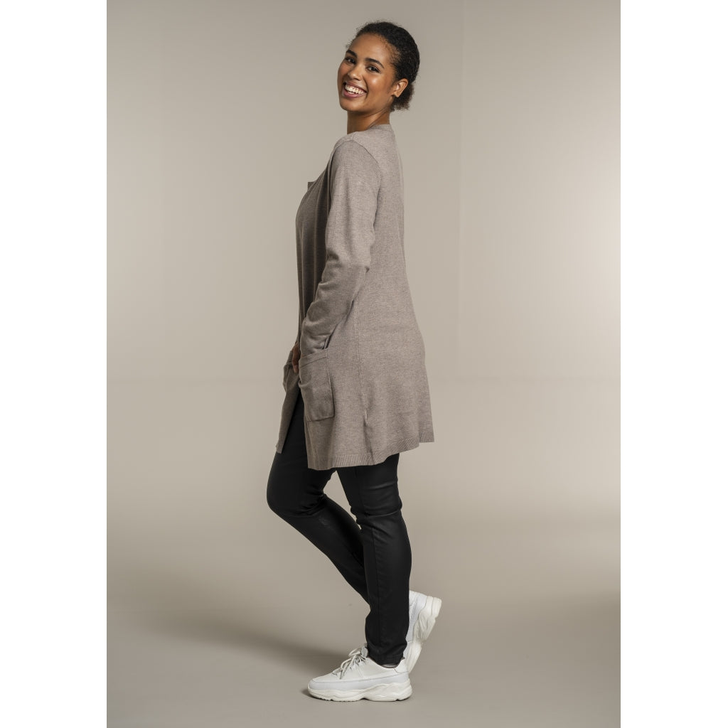 Sandgaard Lang cardigan med lommer Long Cardigan Beige melange