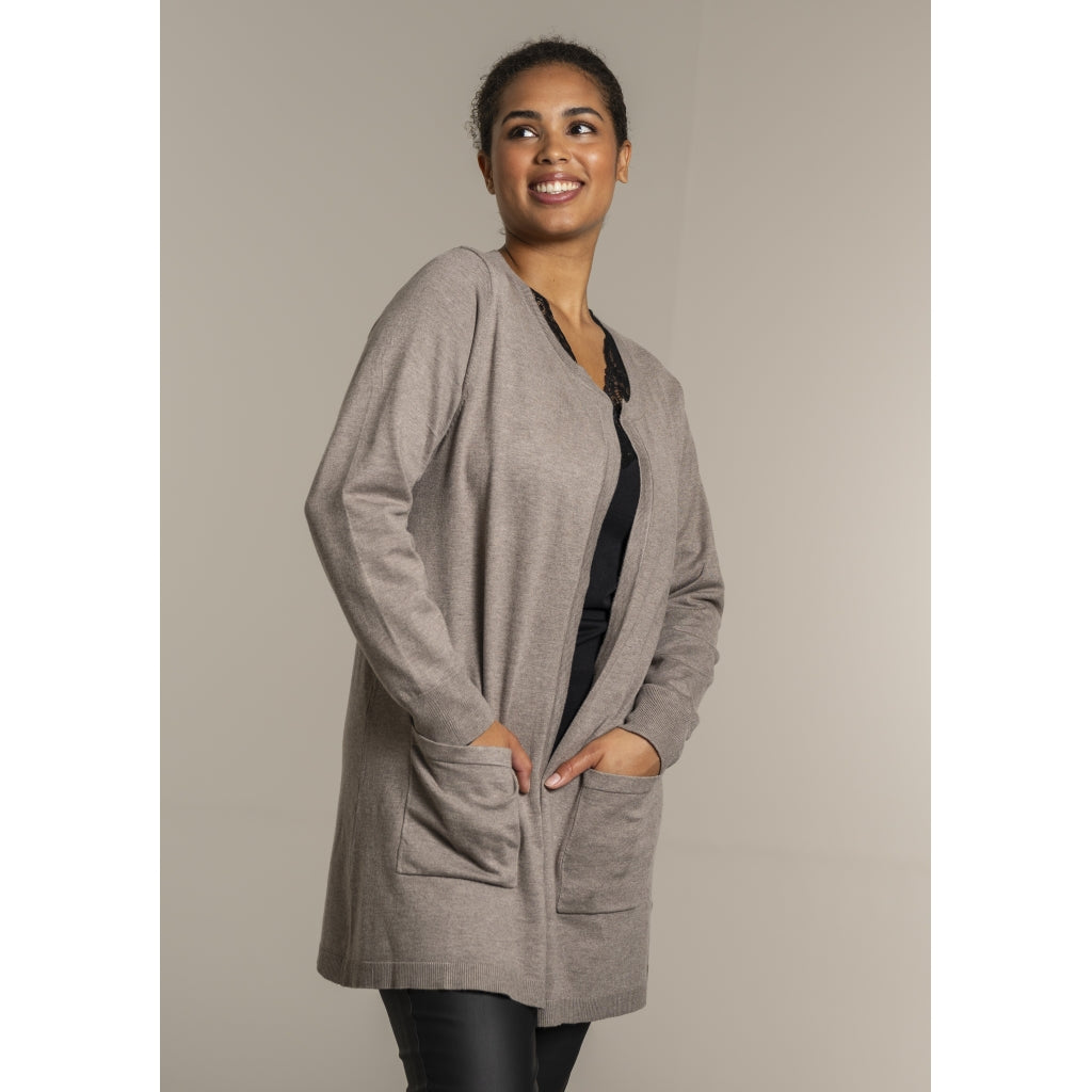 Sandgaard Lang cardigan med lommer Long Cardigan Beige melange