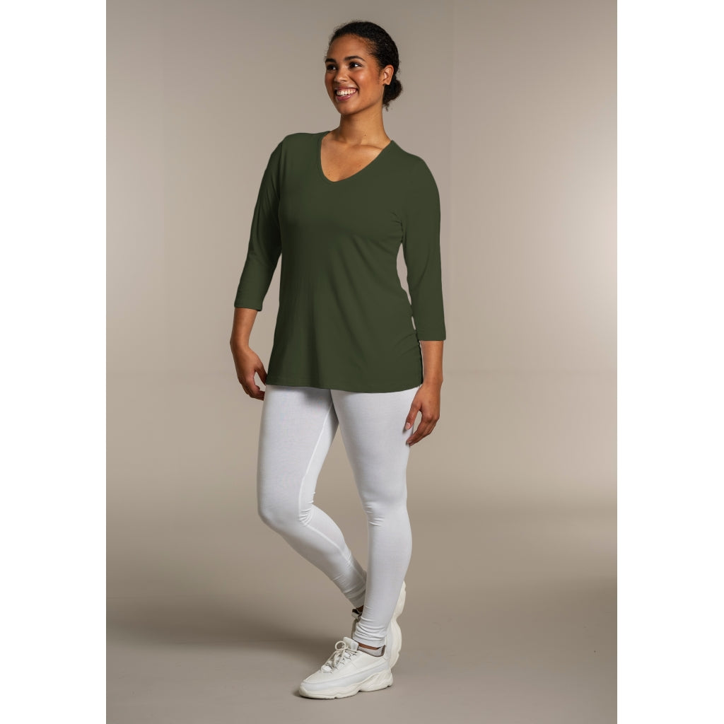 Sandgaard T-shirt med 3/4 ærmer T-Shirt Khakigreen